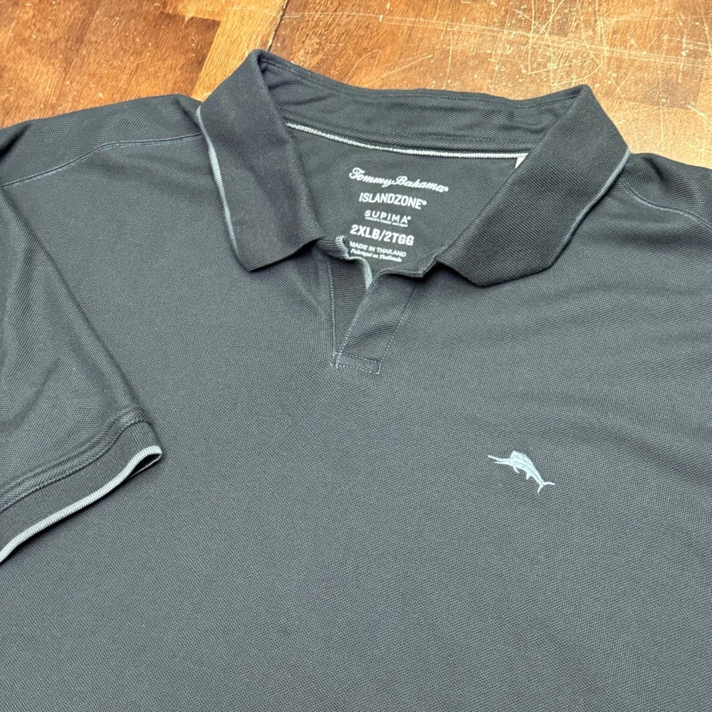 Tommy Bahama Polo Mens 2XLB Gray IslandZone Supima Cotton Tipped Short Sleeve